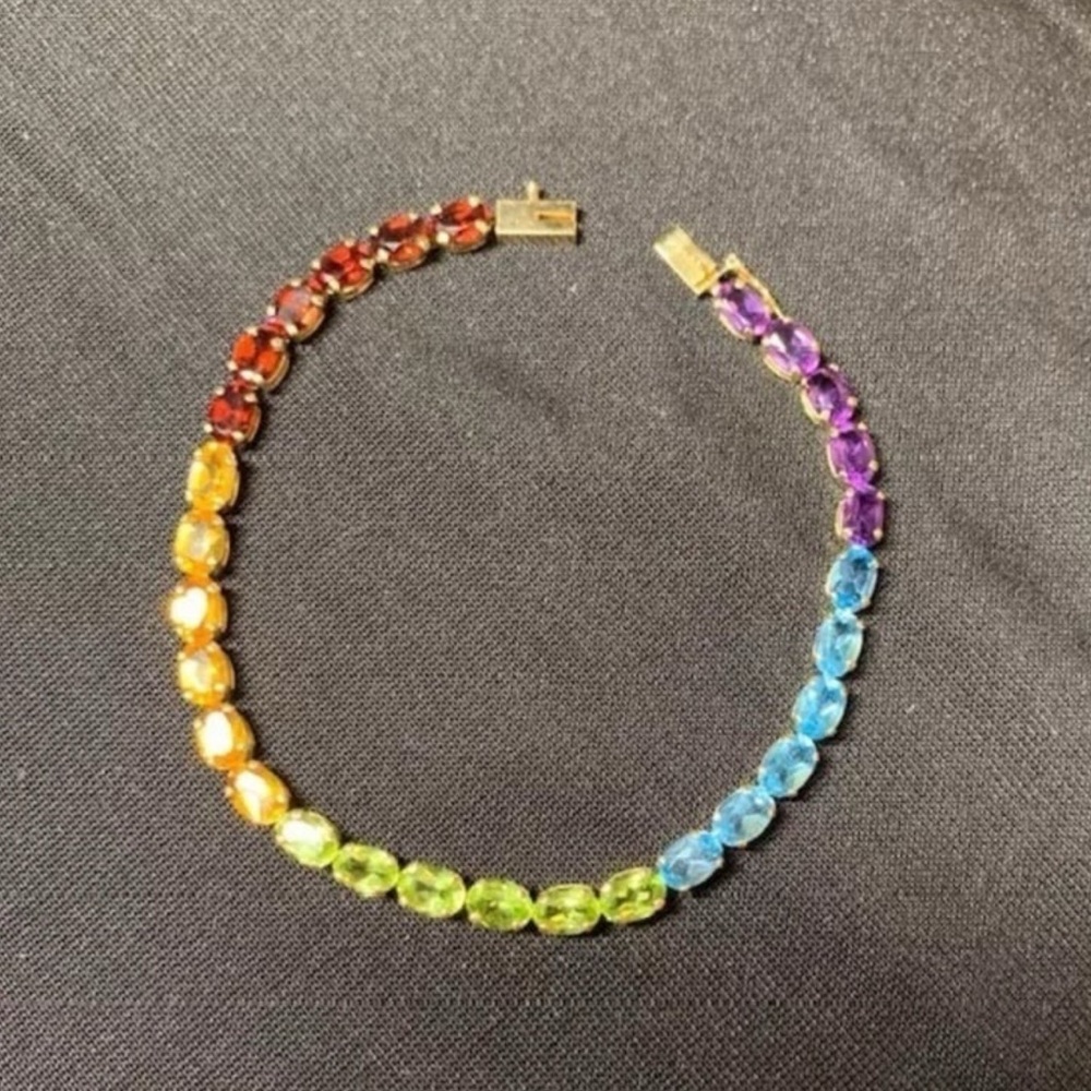 14K YELLOW GOLD MULTI GEMSTONE RAINBOW TENNIS BRACELET